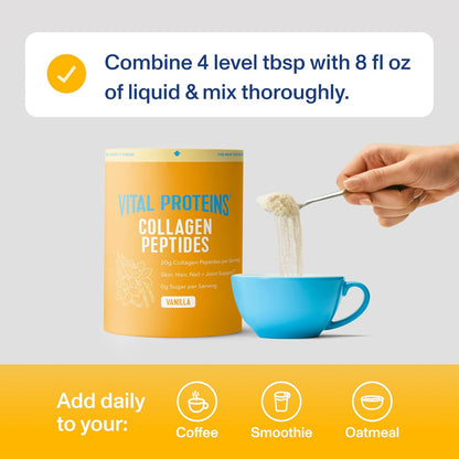 Vital Proteins Collagen Peptides Powder - Grass Fed Collagen Peptides for Hair, Nail, Skin, Bone & Joint Health, Vanilla, 23.2 Ounces