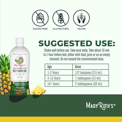 MaryRuth Organics Liquid Nighttime Multimineral | No Melatonin | Bedtime Routine | Magnesium Citrate | Calcium | Zinc | Vitamin D3| Available in 4 Flavors - Vegan | Sugar Free | Gluten Free | 32 Oz