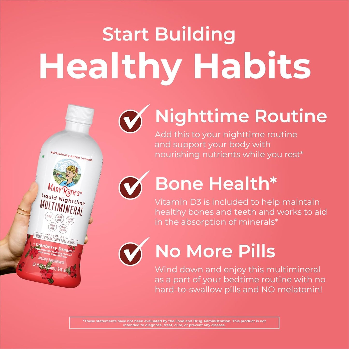 MaryRuth Organics Liquid Nighttime Multimineral | No Melatonin | Bedtime Routine | Magnesium Citrate | Calcium | Zinc | Vitamin D3| Available in 4 Flavors - Vegan | Sugar Free | Gluten Free | 32 Oz