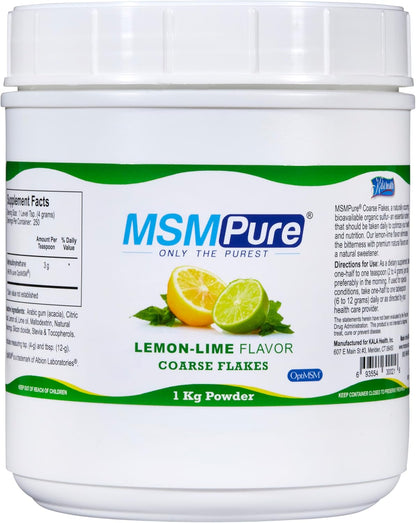 KALA HEALTH MSMPure Lemon Lime Flavored Coarse MSM Powder Flakes – Organic Sulfur for Joint Flexibility, Skin Appearance, and Hair & Nail Support – 8.8 oz, USA Made, Distilled Crystals