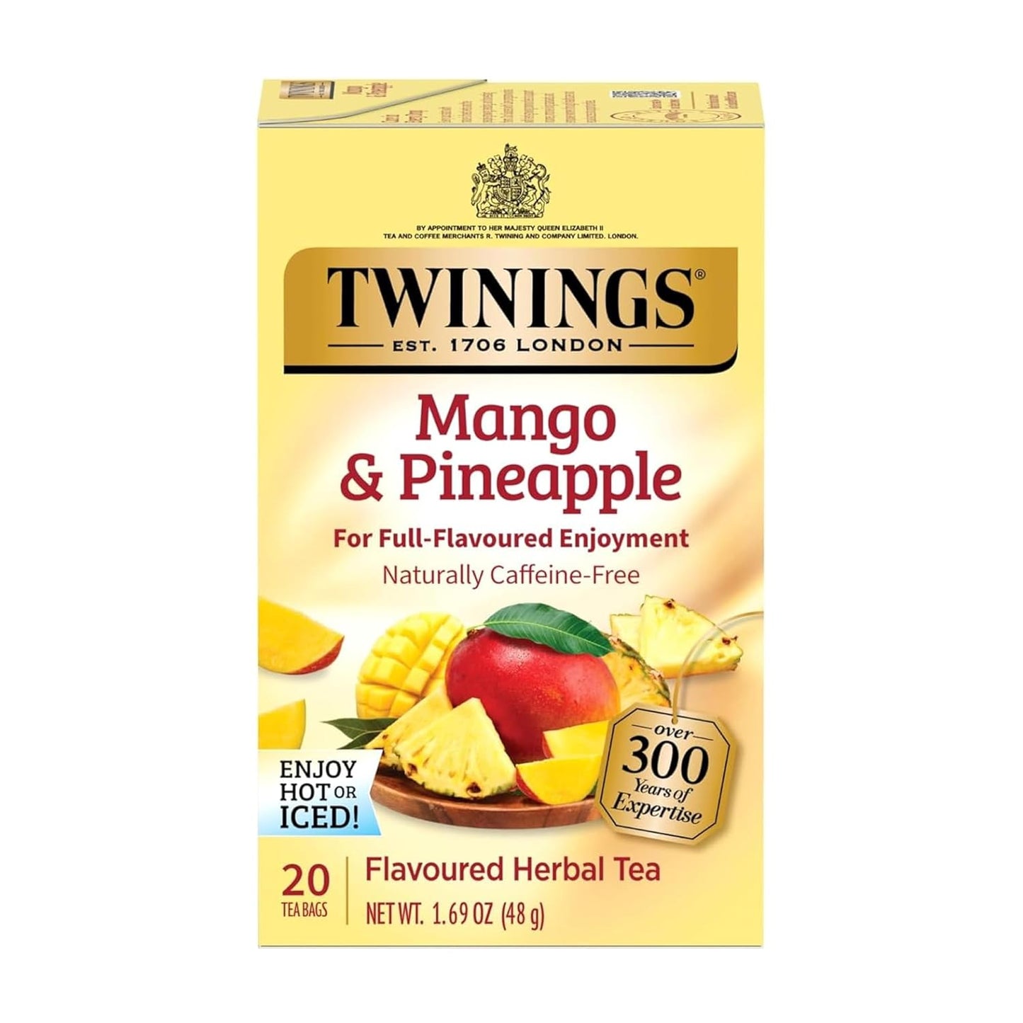 Twinings Mango & Pineapple Herbal Tea Individually Wrapped Bags, 20 Count (Pack of 6), Naturally Caffeine-Free, Enjoy Hot or Iced, 120 Teabags