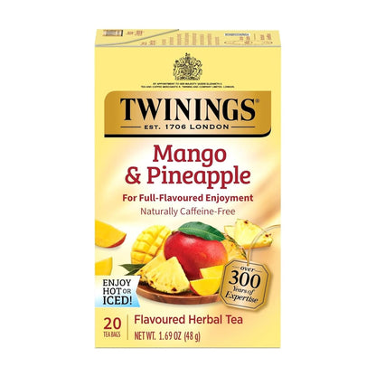 Twinings Mango & Pineapple Herbal Tea Individually Wrapped Bags, 20 Count (Pack of 6), Naturally Caffeine-Free, Enjoy Hot or Iced, 120 Teabags
