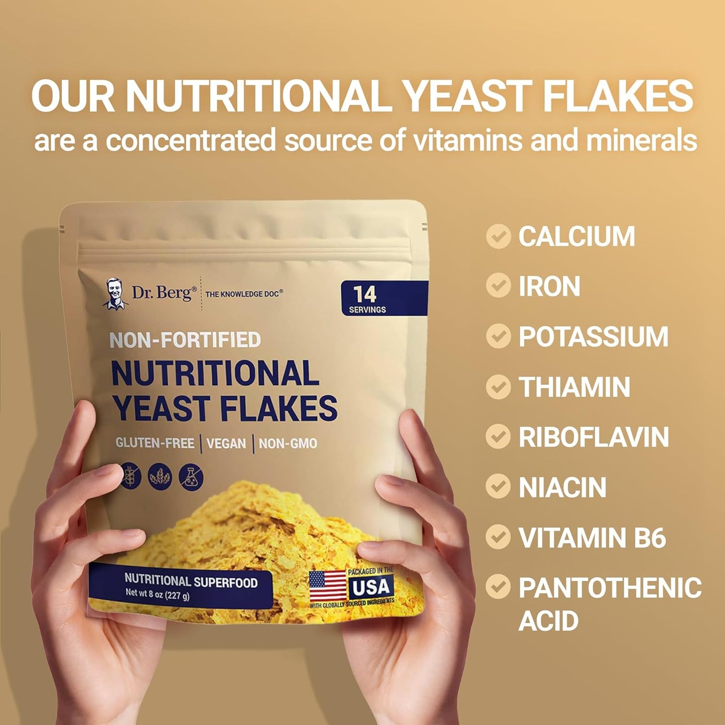 Dr. Berg's Premium Nutritional Yeast Flakes| Gluten Free & Non-GMO | Nutritional Yeast with B Vitamins | Keto & Vegan-Friendly Nutritional Yeast | 8oz
