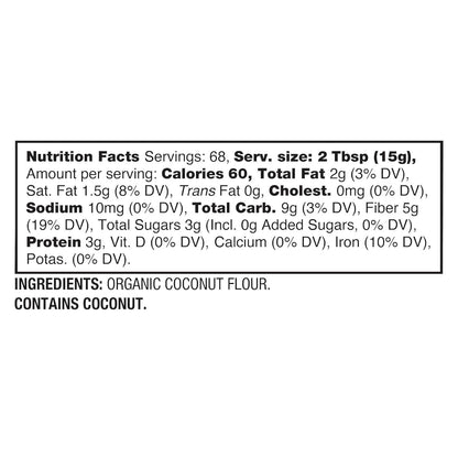 BetterBody Foods Organic Coconut Flour 2.25 Pound Jar, Gluten-Free White Flour Alternative with a Slight Coconut Taste and Aroma, 23% Dietary Fiber per Serving