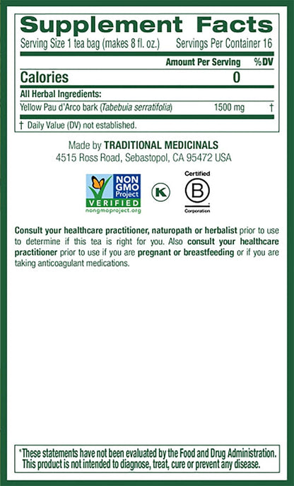 Traditional Medicinals Tea, Yellow Pau d'Arco, Everyday Wellness, 16 Tea Bags