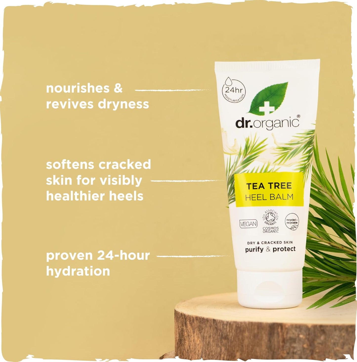 Dr Organic Tea Tree Heel Balm, for Dry & Cracked Feet, Cleansing, with Natural Sunflower Oil, Vegan, Cruelty Free, Paraben & SLS Free, Certified Organic, 100 ml