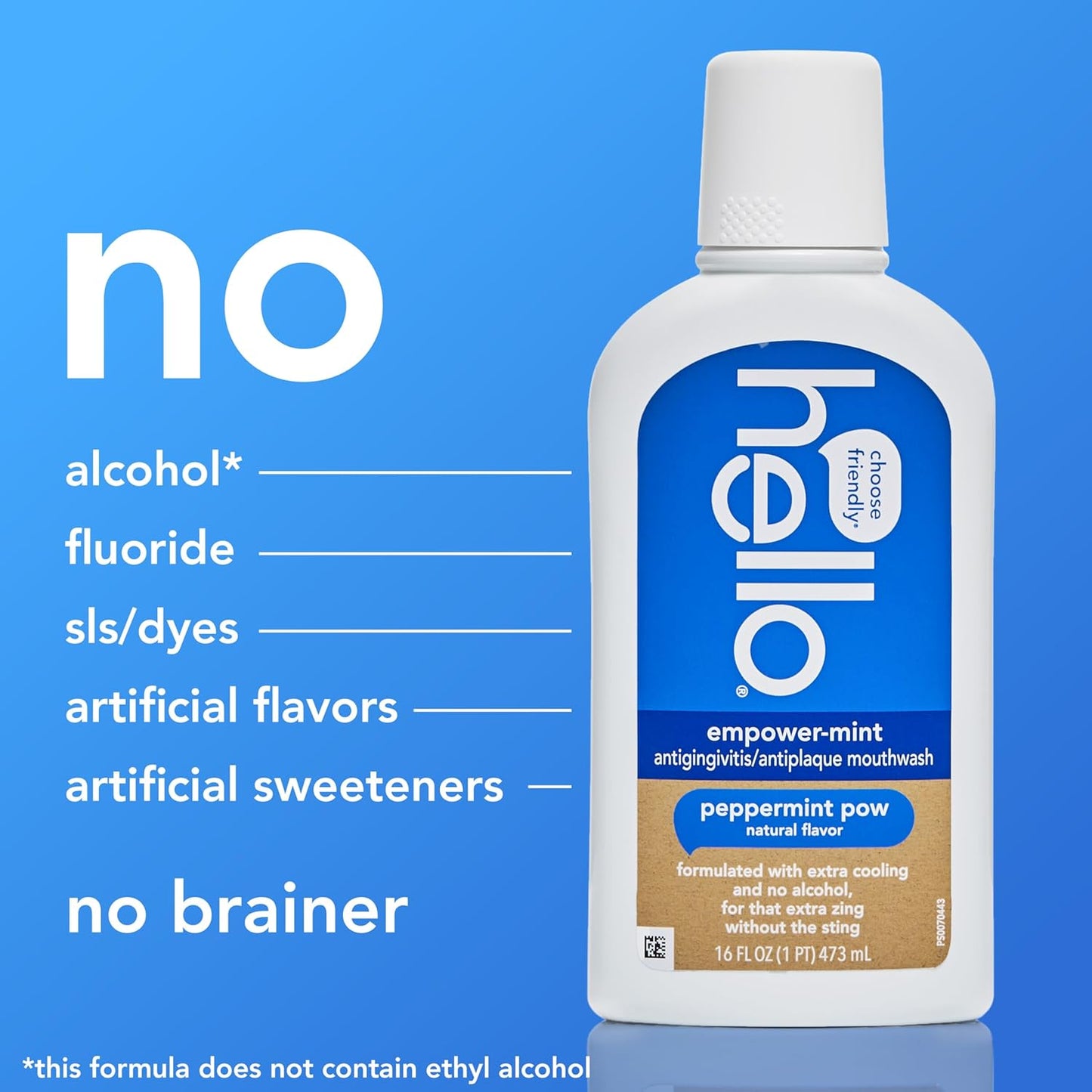 Hello Peace Out Plaque, Antigingivitis Alcohol Free Mouthwash, Natural Mint with Aloe Vera and Coconut Oil, Fluoride Free, Vegan, SLS Free and Gluten Free, 16 Ounce (Pack of 3)