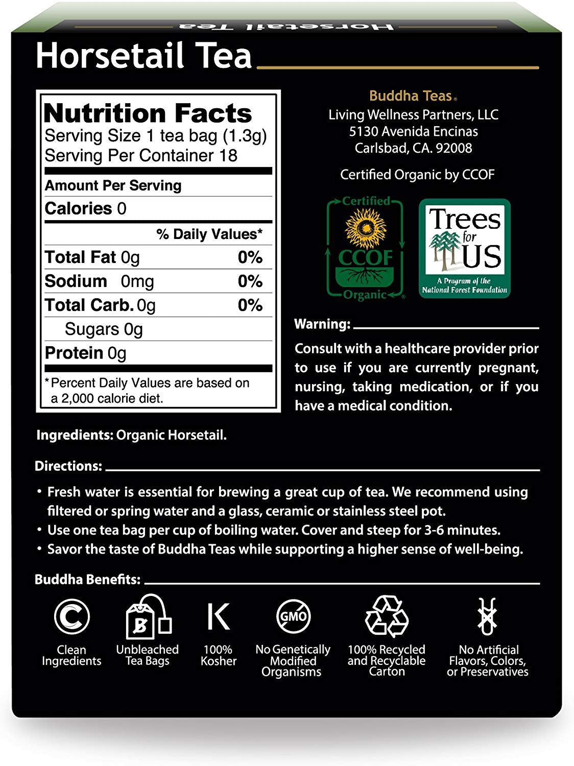 Buddha Teas - Chaga Tea - Organic Herbal Tea - For Cognitive Balance & Overall Health - With Chaga Mushroom, Antioxidants & B Vitamins - Caffeine Free - OU Kosher - 18 Tea Bags (Pack of 1)