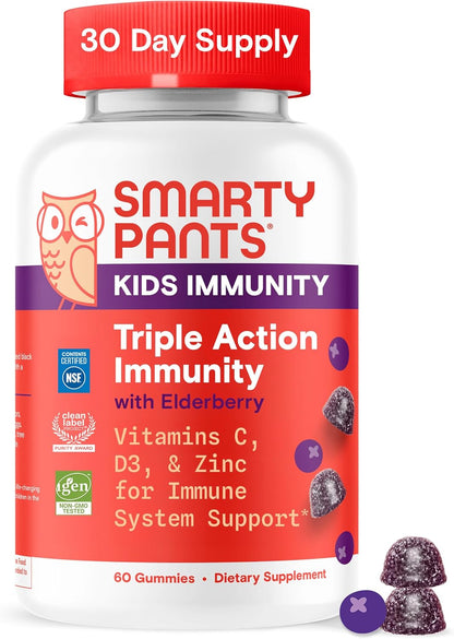 SmartyPants Kids Multivitamin & Immunity Gummies: Vitamins C, D, B6, B12, A, and Zinc for Immune Support, Biotin, Iodine, Gluten Free, Two Fruit Flavors, 60 Count (30 Day Supply)