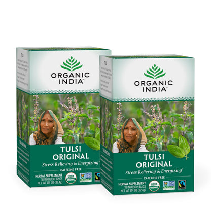 ORGANIC INDIA Tulsi Moringa Tea Bags - Holy Basil, Lemongrass, Moringa Leaves, Stress Relieving & Nourishing, Immune Support Tea, Vegan, Certified Organic, Caffeine-Free - 18 Infusion Bags, 6 Pack