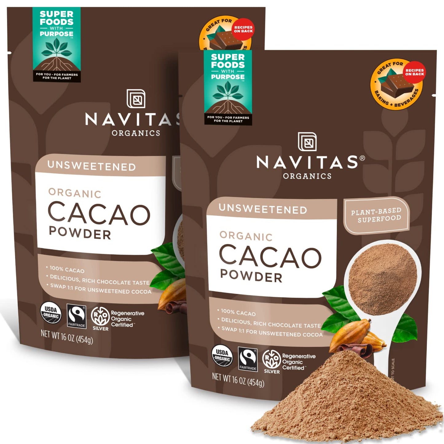 Navitas Organics Organic Cacao Powder, Non-GMO, Fair Trade, Gluten-Free, 16 Ounce / 454gram