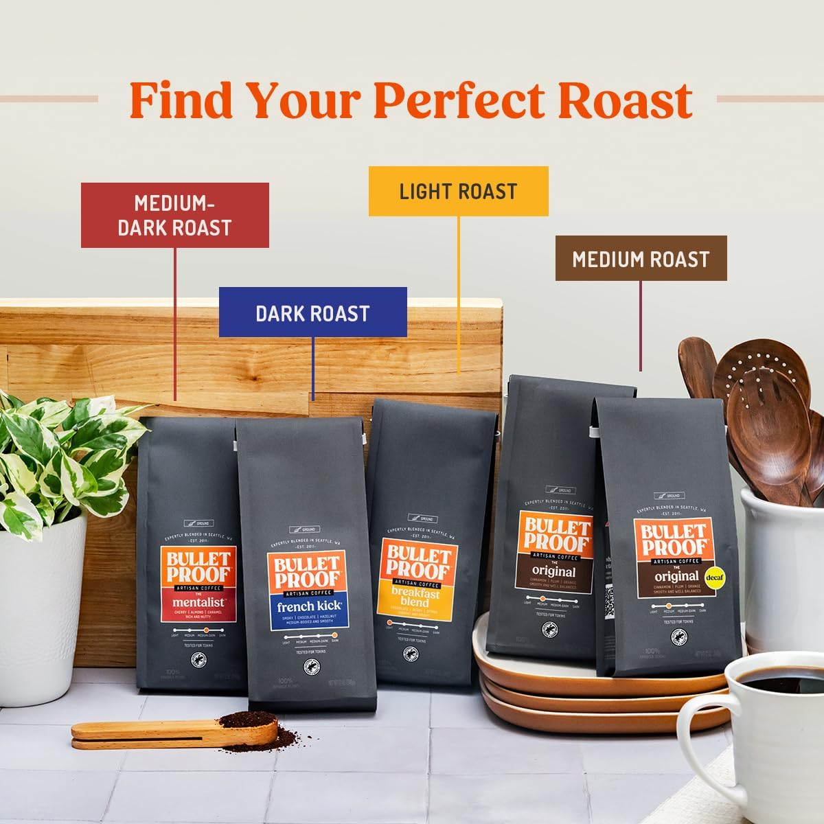 Breakfast Blend Whole Bean Coffee, Light Roast, 12 Oz, Bulletproof Luminate Keto 100% Arabica Coffee, Certified Clean Coffee, Rainforest Alliance, Sourced from Guatemala, Colombia & El Salvador
