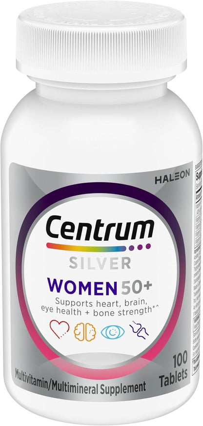 Centrum Silver Women's Multivitamin for Women 50 Plus, Multivitamin/Multimineral Supplement with Vitamin D3, B Vitamins, Non-GMO Ingredients, Supports Memory and Cognition in Older Adults - 100 Ct