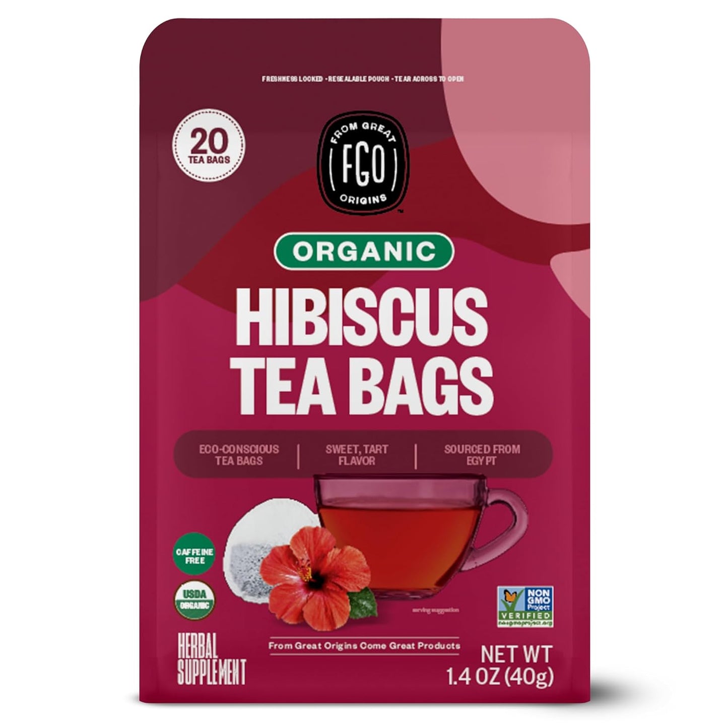 FGO Organic Nettle Leaf Tea, 100 Count, Eco-Conscious Tea Bags, Caffeine Free, Resealable Bag, Packaging May Vary (Pack of 1)