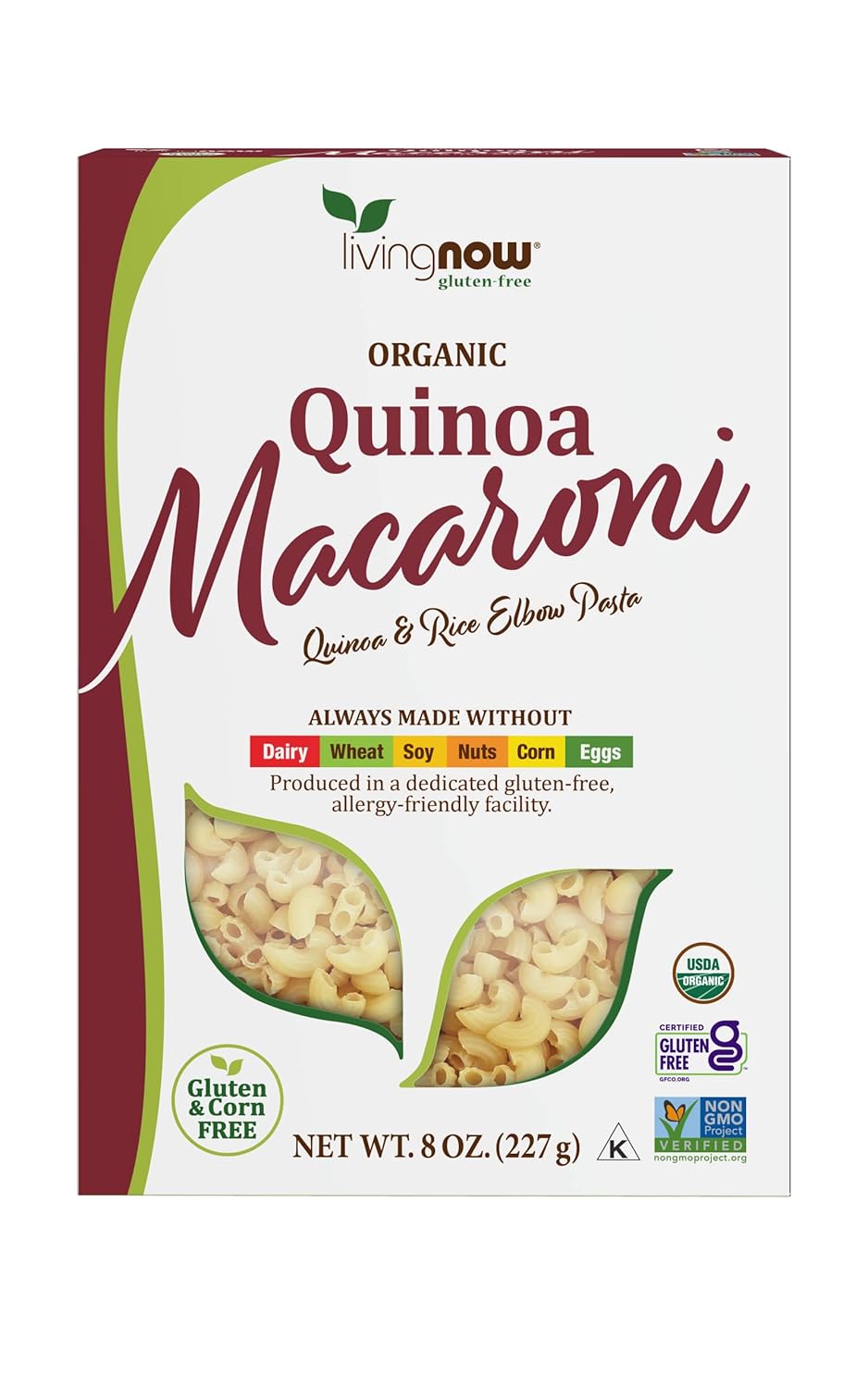 NOW Foods, Organic Quinoa Penne, Gluten-Free, Corn-Free, Non-GMO, Quinoa and Rice Pasta, 8-Ounce
