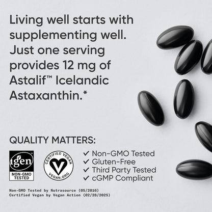 Sports Research® Vegan Astaxanthin 12mg w/Organic Coconut Oil, 60 Count