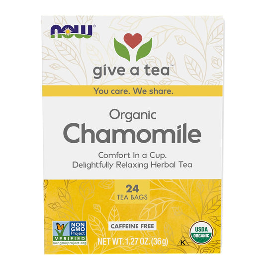 NOW Foods, Chamomile Tea, Comfort in a Cup, Relaxing and Caffeine-Free, Non-GMO, Premium Unbleached Tea Bags with No-Staples Design, 24-Count