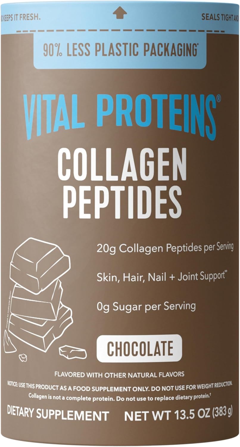 Vital Proteins Grass Fed Collagen Powder Supplement (Type I, III) for Skin Hair Nail Joint - Hydrolyzed Collagen, Grass Fed, Dairy and Gluten Free - Chocolate Flavor, 17.1 oz Canister