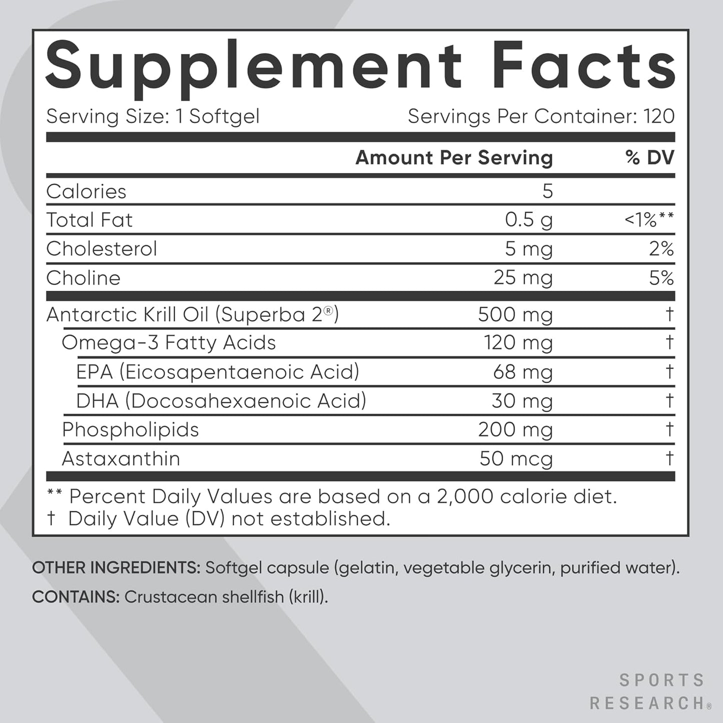 Sports Research Krill Oil Supplement with EPA & DHA Omega 3, Phospholipids & Astaxanthin from Antarctic Krill - Highest Concentration of Krill Oil for Men & Women - 500mg, 120 Softgel Capsules
