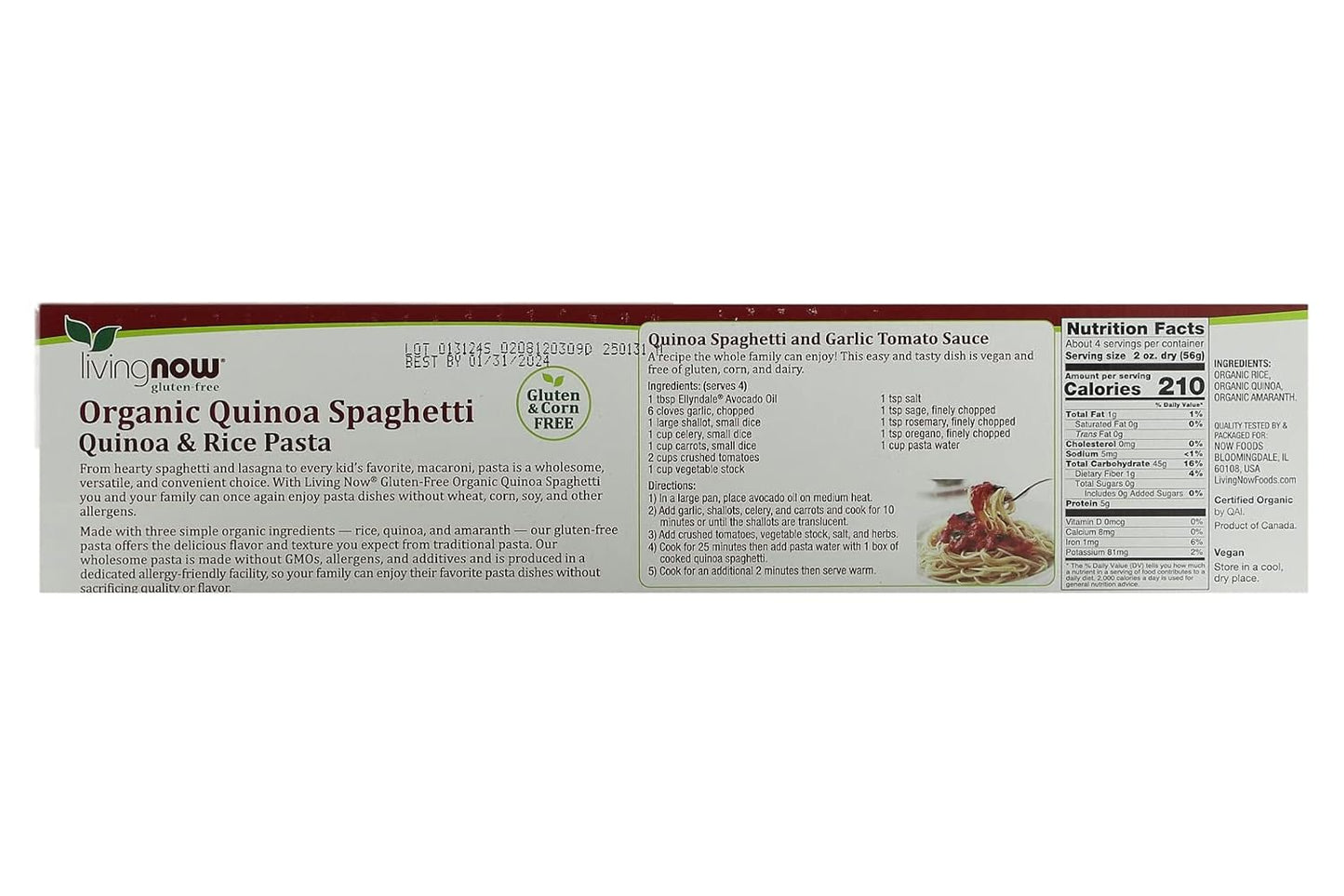 NOW Foods, Organic Quinoa Penne, Gluten-Free, Corn-Free, Non-GMO, Quinoa and Rice Pasta, 8-Ounce