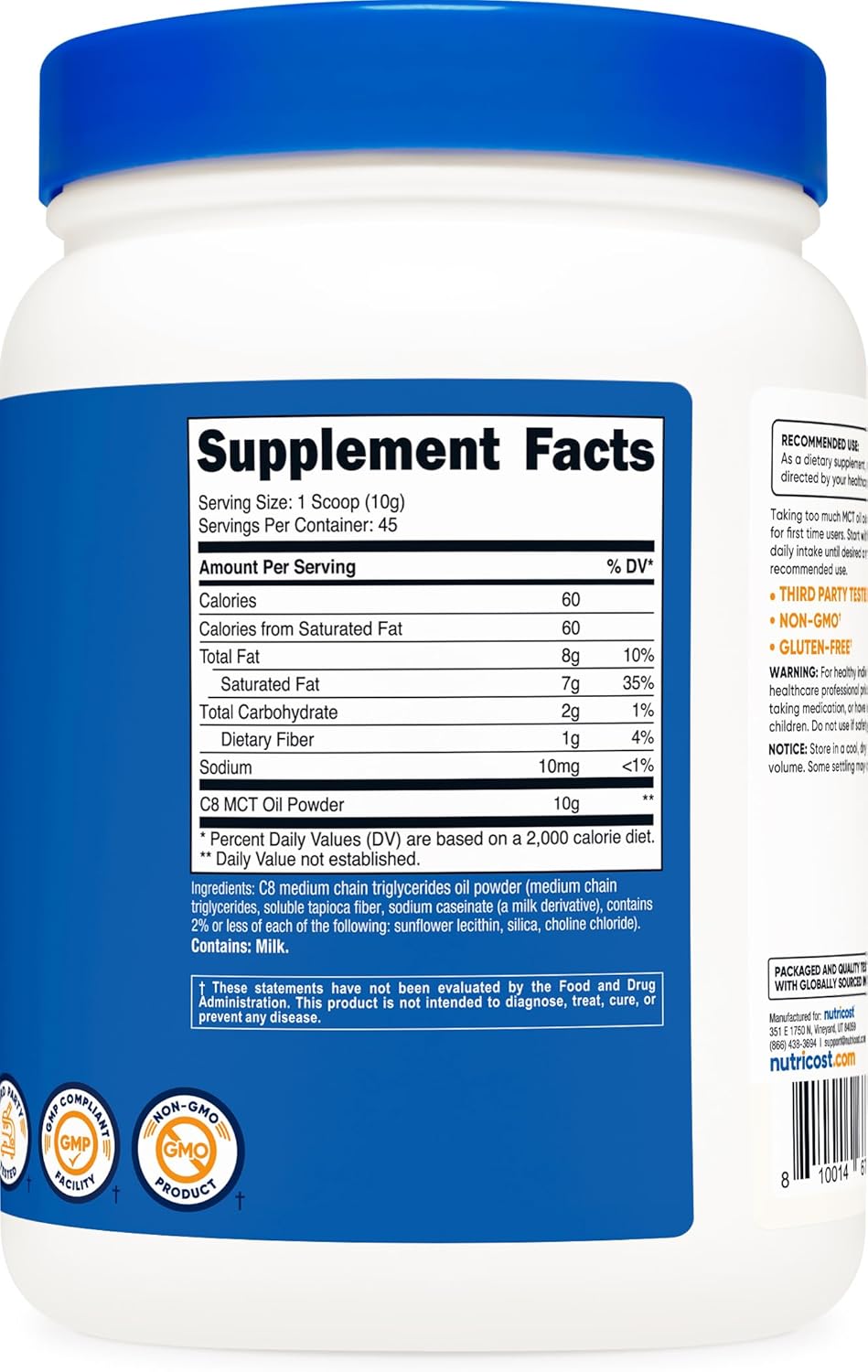 Nutricost C8 MCT Oil Powder 23 Servings (8oz) - 95% C8 MCT Oil Powder