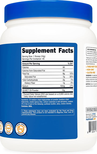 Nutricost C8 MCT Oil Powder 23 Servings (8oz) - 95% C8 MCT Oil Powder