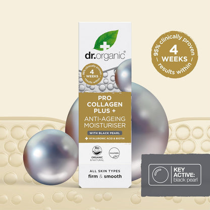 Dr. Organic Pro Collagen Plus Anti-Ageing Moisturizer with Black Pearl, Hyaluronic Acid & Biotin | 50ml | Firm & Smooth | All Skin Types | Vegan, Organic, Natural, Paraben & SLS-Free