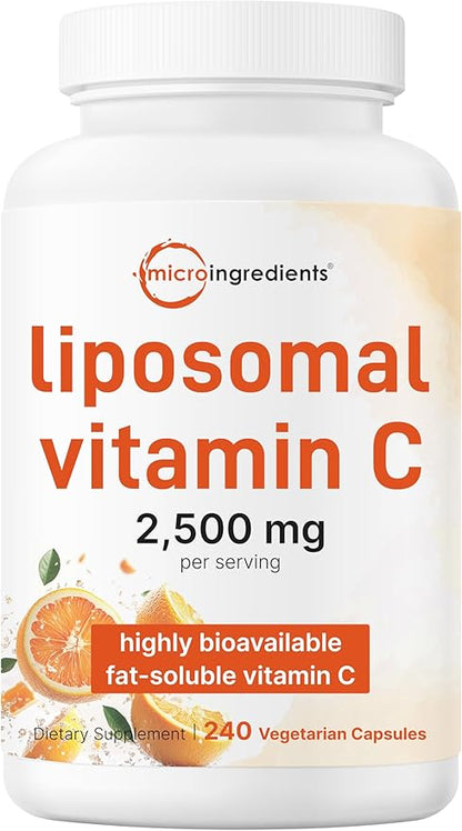Liposomal Vitamin C 2,500mg, 240 Veggie Capsules | Highly Bioavailable Fat Soluble Form | Immune Support & Antioxidant Supplement | Liposomal Delivery for Superior Absorption | Non-GMO, Gluten Free