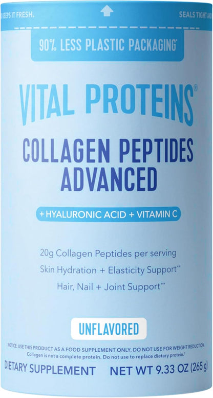 Vital Proteins Collagen Peptides Advanced, Hydrolyzed Peptides with Hyaluronic Acid and Vitamin C - Strawberry Lemon Flavor Powder, 10.5oz