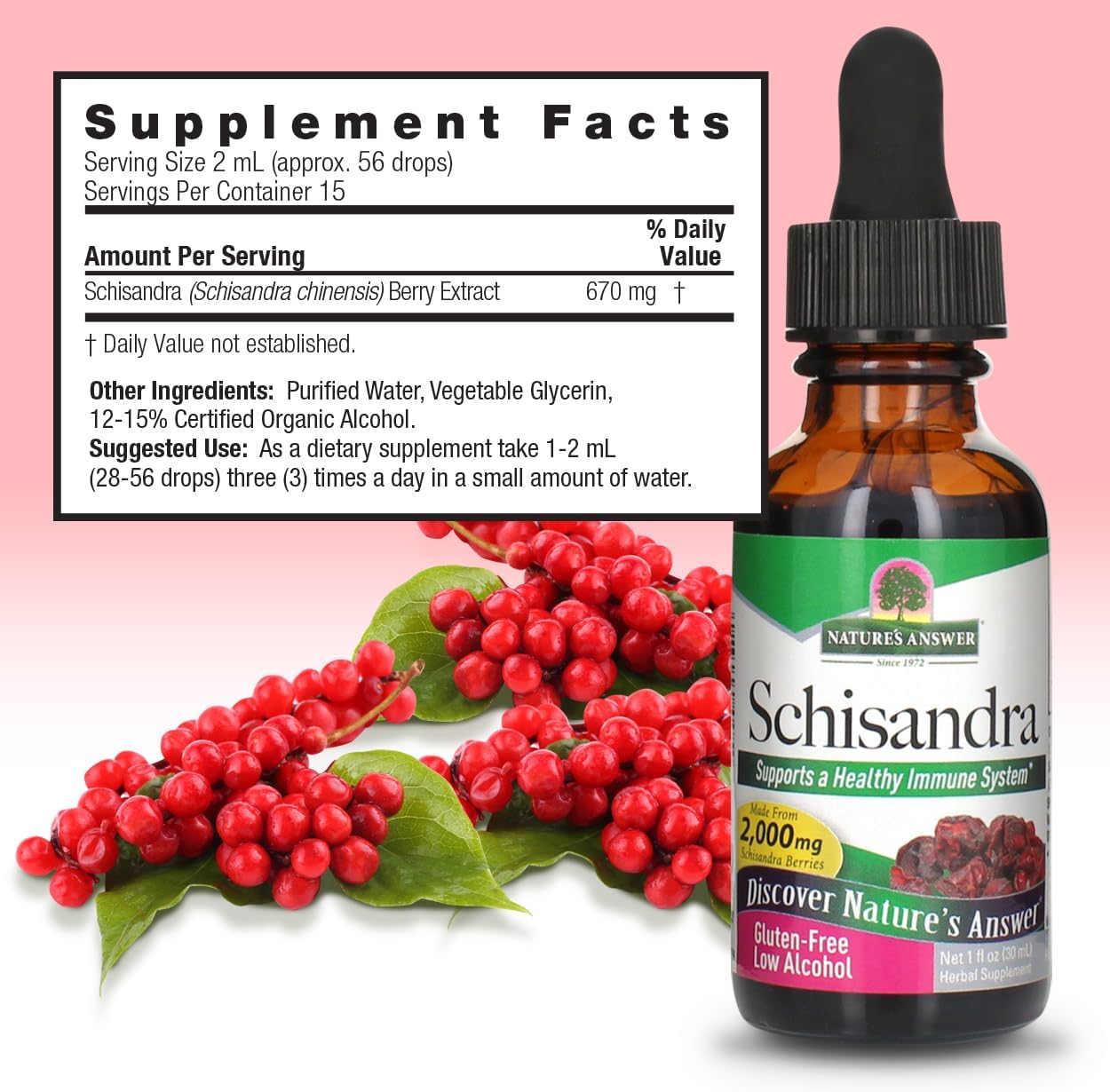 Nature's Answer Schisandra Berry Extract with Organic Alcohol, 1-Fluid Ounce | Digestive Health Support | Promotes Cognitive Improvement | Natural Stress Reliever