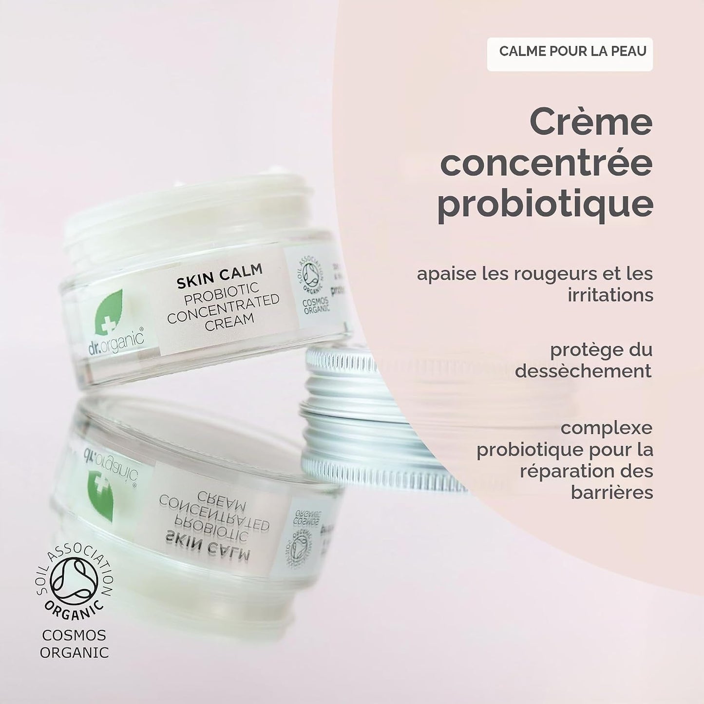 Dr Organic Skin Calm Probiotic Concentrated Cream, For Redness, Dry Skin, Sensitive and Irritable, Dermatologically Tested, Vegan, Cruelty Free, Paraben & SLS Free, 50 ml