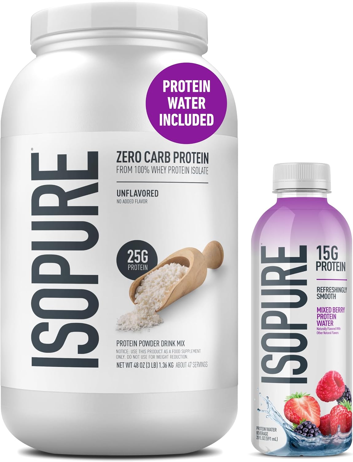 Isopure Zero Carb 100% Pure Whey Isolate Protein Powder, Gluten Free, with Vitamins, Unflavored, 25g Protein Per Serving, 1 Lb, 16 Servings (Packaging May Vary)