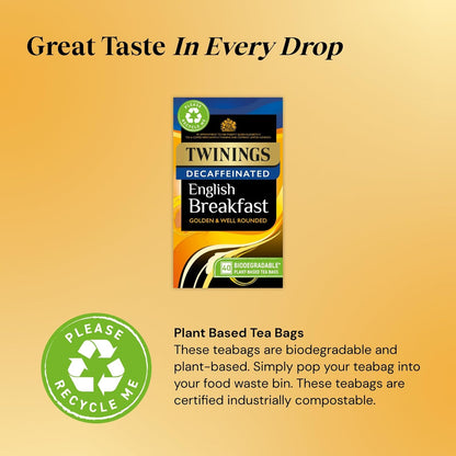 Twinings English Breakfast Decaf Tea | Golden, Well Rounded & Full Bodied Decaffeinated Black Tea | 40 Biodegradable Tea Bags