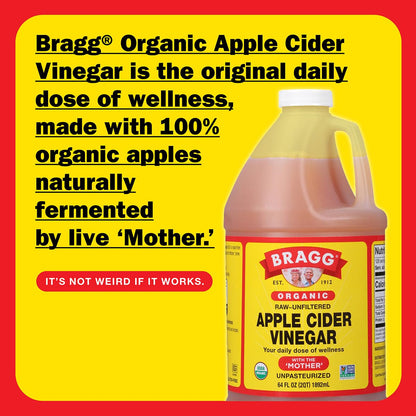 Bragg Organic Apple Cider Vinegar 64oz Cookbook Bundle – USDA Certified Organic – All Natural Ingredients