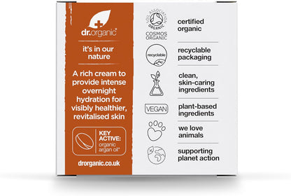 Dr Organic Moroccan Argan Oil Night Cream, Moisturising, Natural, Vegan, Cruelty Free, Paraben & SLS Free, Plastic Free, Recycled & Recyclable, Certified Organic, 50 ml