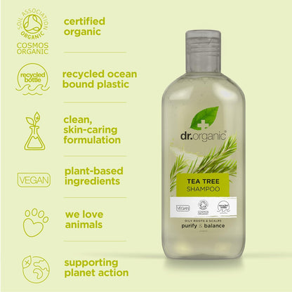 Dr Organic Aloe Vera Shampoo, Soothing, All Hair Types, Natural, Vegan, Cruelty-Free, Paraben & SLS-Free, Recyclable & Recycled Ocean Bound Plastic, Certified Organic, 265ml, Packaging may vary