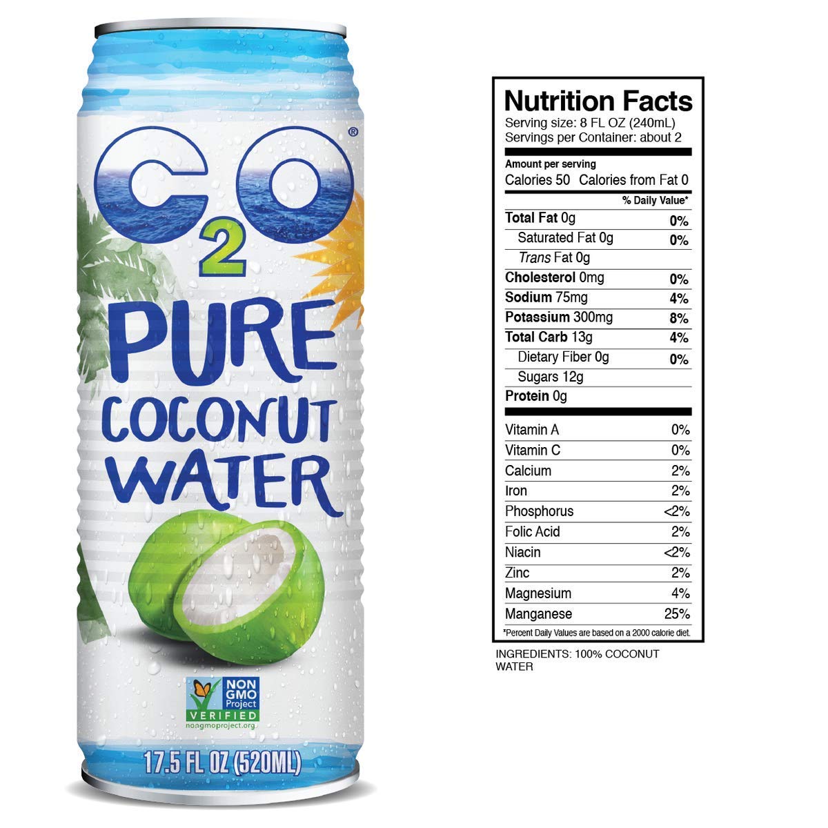 C2O Pure Coconut Water with Mango | Plant Based | Non-GMO | No Added Sugar | Essential Electrolytes | 17.5 FL OZ