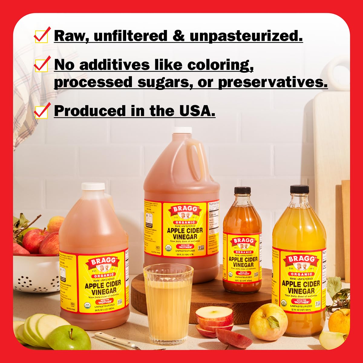 Bragg Organic Apple Cider Vinegar 64oz Cookbook Bundle – USDA Certified Organic – All Natural Ingredients