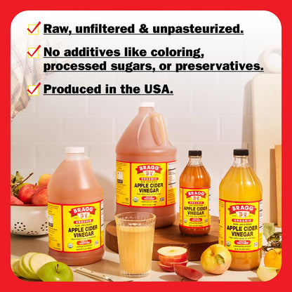 Bragg Organic Apple Cider Vinegar 64oz Cookbook Bundle – USDA Certified Organic – All Natural Ingredients
