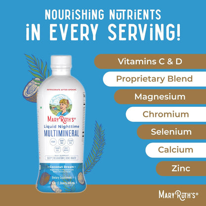 MaryRuth Organics Liquid Nighttime Multimineral | No Melatonin | Bedtime Routine | Magnesium Citrate | Calcium | Zinc | Vitamin D3| Available in 4 Flavors - Vegan | Sugar Free | Gluten Free | 32 Oz