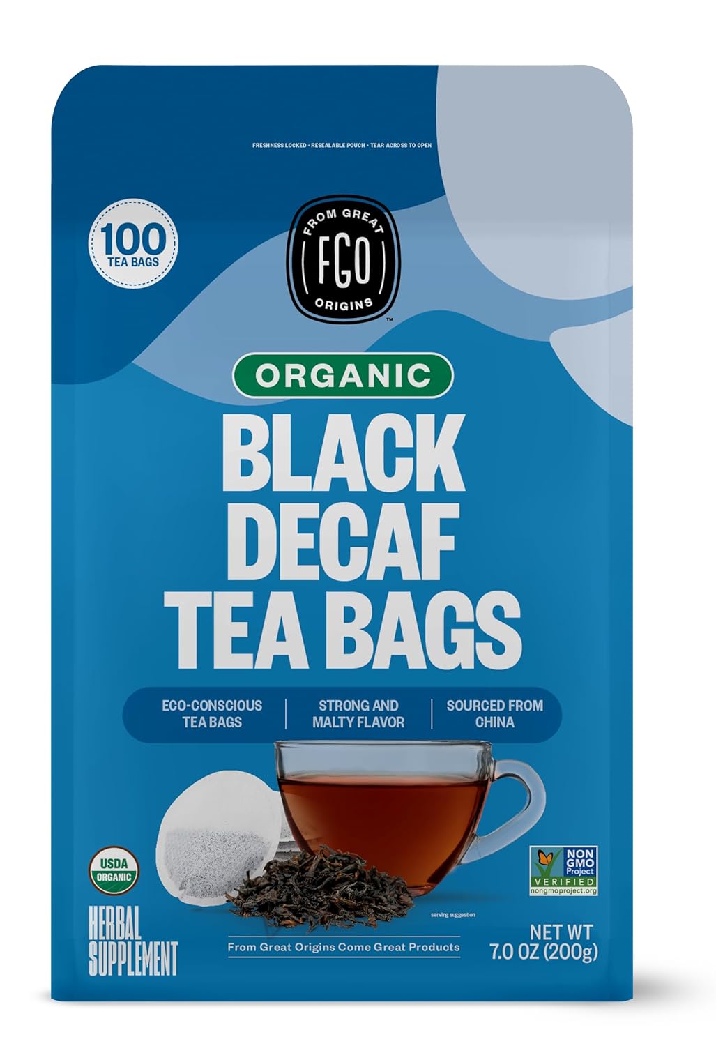 FGO Organic Nettle Leaf Tea, 100 Count, Eco-Conscious Tea Bags, Caffeine Free, Resealable Bag, Packaging May Vary (Pack of 1)