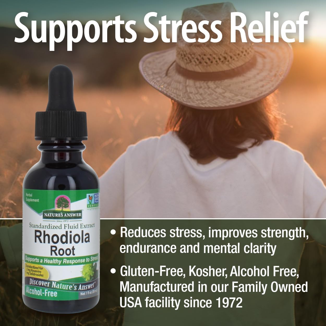 Nature's Answer Rhodiola Root | Super Concentrated Herbal Supplement | Helps Aid & Reduce Stress | Alcohol-Free, Gluten-Free and Kosher Certified 1oz