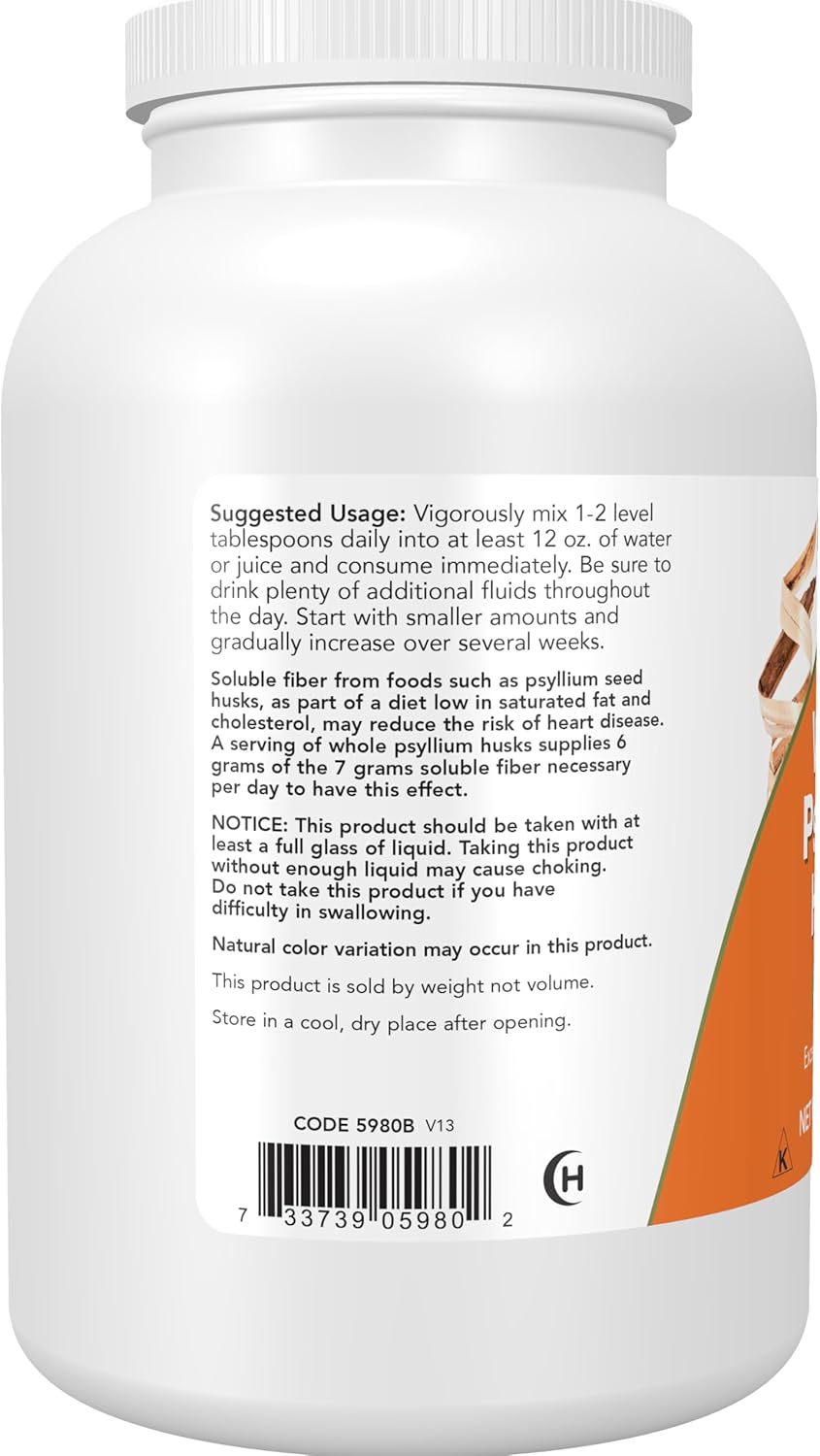 NOW Foods Supplements, Whole Psyllium Husks, Non-GMO Project Verified, Soluble Fiber, 24-Ounce