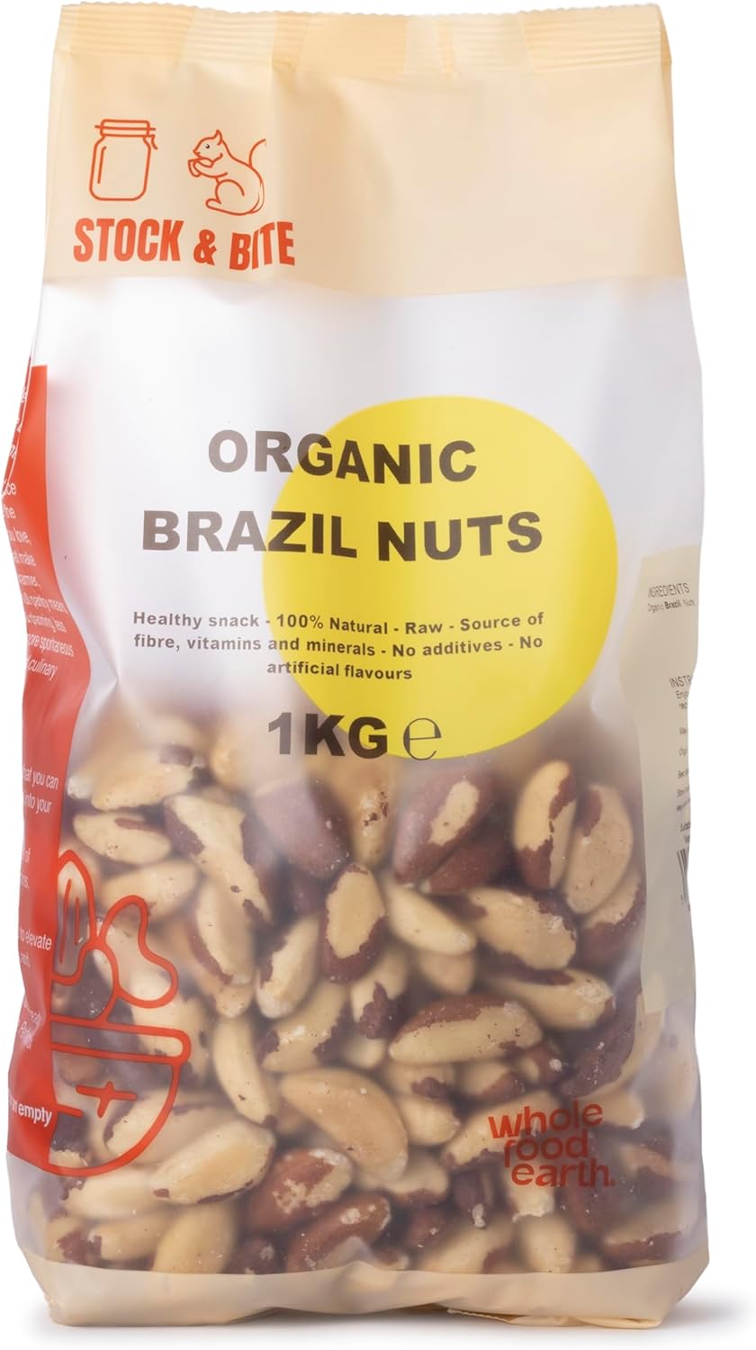 Wholefood Earth Organic Brazil Nuts 1kg - Premium Whole | Rich in Selenium | High Protein | No Salt | Vegan | Stock & Bite
