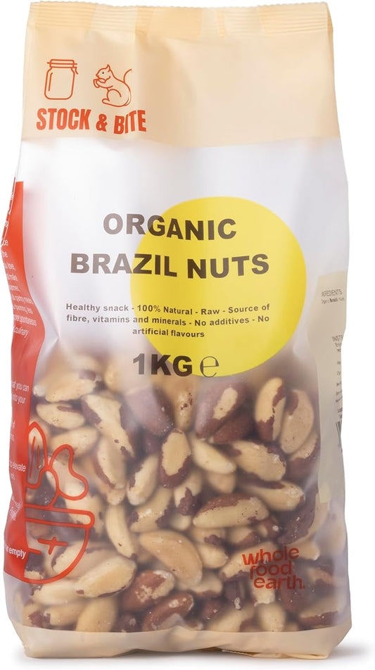 Wholefood Earth Organic Brazil Nuts 1kg - Premium Whole | Rich in Selenium | High Protein | No Salt | Vegan | Stock & Bite