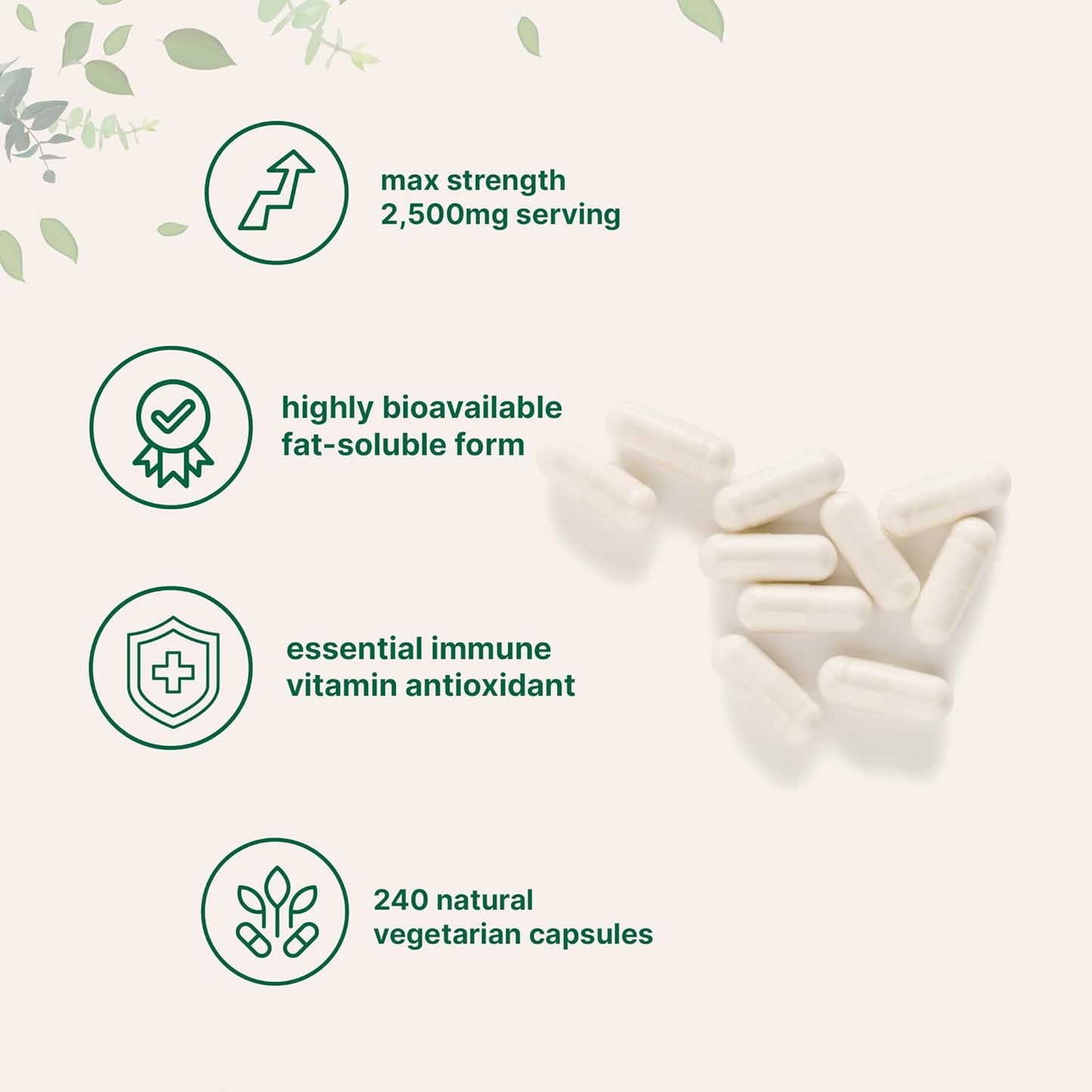 Liposomal Vitamin C 2,500mg, 240 Veggie Capsules | Highly Bioavailable Fat Soluble Form | Immune Support & Antioxidant Supplement | Liposomal Delivery for Superior Absorption | Non-GMO, Gluten Free