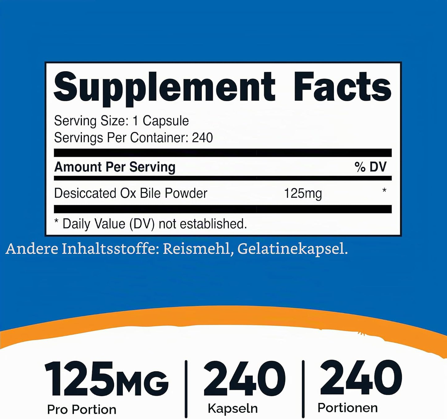 Nutricost Ox-Gall Capsules 125 mg, 240 Premium Capsules - GMO Free, Soy Free, Gluten Free