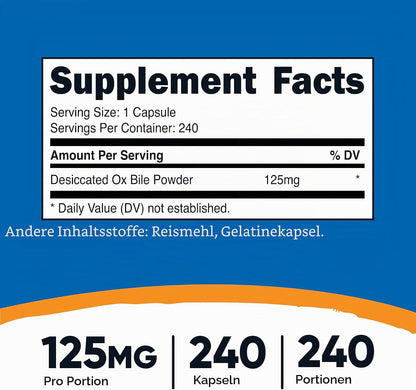 Nutricost Ox-Gall Capsules 125 mg, 240 Premium Capsules - GMO Free, Soy Free, Gluten Free