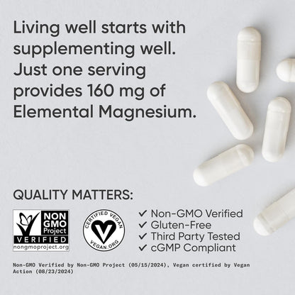 Sports Research® Magnesium Glycinate - Supports Restful Sleep & Enzymatic Processes - 160 mg Chelated Magnesium - Vegan Capsule - 90 Count