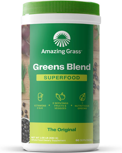 Amazing Grass Greens Superfood Powder: Greens Powder with Digestive Enzymes & Probiotics, Organic Spirulina, Chlorella, and Beet Root Powder, Original, 30 Servings